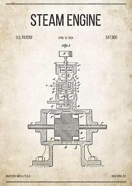 Steam Engine U.S. Patent #517,900 on old paper.