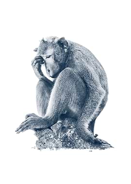 The Thinker 2.0 in monochrome, captured in front of a b ...