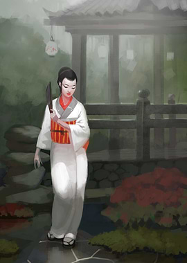 Japanese women in the garden.