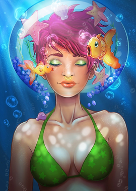A wannabe mermaid in a glass bowl. Swimming with fish a ...