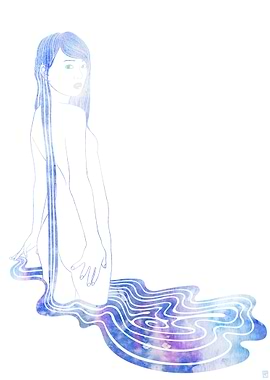 A mythological sea nymph surrounded in rippling waves