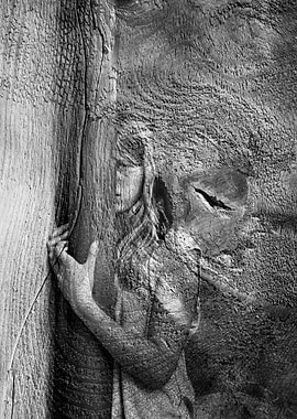 Girl textured with wooden patttern.