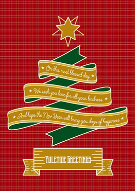 Christmas Tree Ribbon Red Plaid Gold Star Yuletide Typo ...