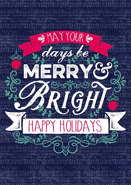 Merry & Bright Christmas Banner Happy Holidays Typograp ...