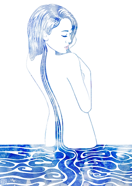 Water Nymph LXXV - A mythological sea nymph rendered in ...