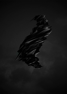 A dark and foreboding polygonal shape against a dark an ...