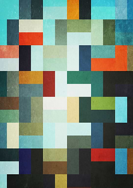 Geometric abstraction featuring multicolored rectangles ...