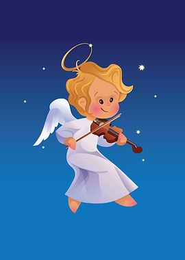 Nicely and happy smiling cute angel making music playin ...