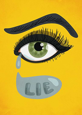 Vector illustration of a green lying eye over yellow ba ...