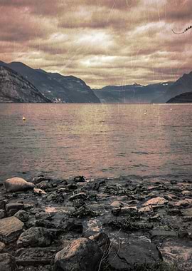 landscape lake and cloudy sky