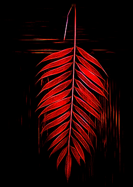 red decorated fern for holidays on the wooden door