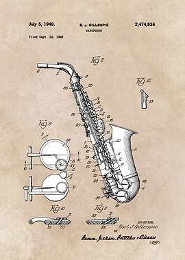 patent art Gillespie Saxophone 1945