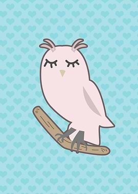 A digital illustration of a sleeping pink owl on a patt ...