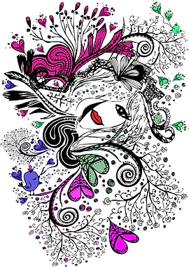 woman in the secret garden pen art illustration
