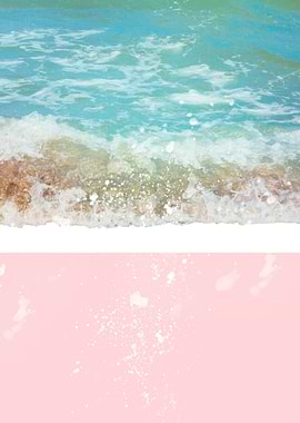 A blue sea wave on a pink and white striped underground ...