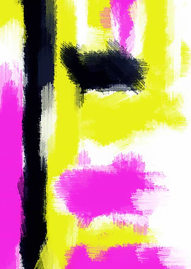 pink yellow and black painting abstract with white back ...