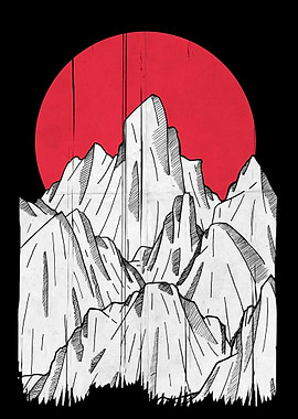 The red sun and the mountain