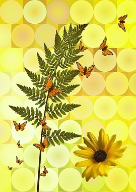 retro yellow nature butterflys