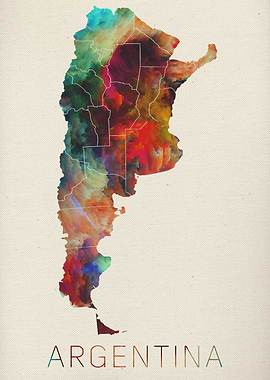 Watercolor Map of Argentina.