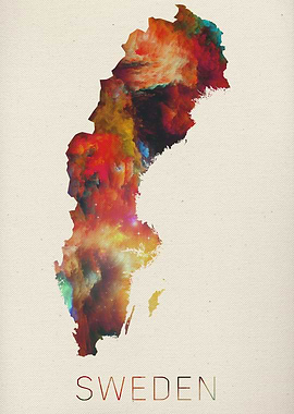 Watercolor Map of Sweden.