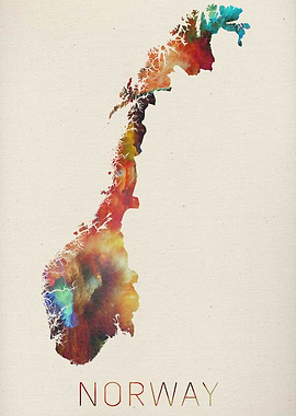 Watercolor Map of Norway.