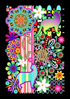 Mandalas, Cats & Flowers Fantasy Pattern