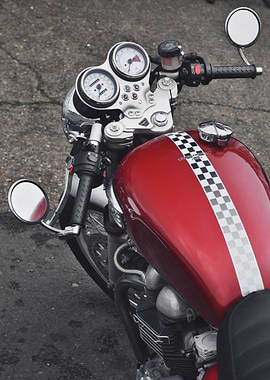 top view of a front part of modern TRIUMPH motorcycle