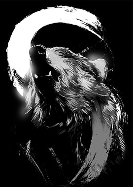 night,wolf,japan,ink drawing,skech