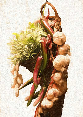 garlic and vegetable in the basket