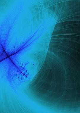 a blue feather with a little flower inside of it