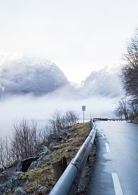 Winding road in Hardangerfjord in Norway.