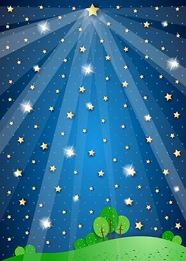 Surreal landscape with big star and lights