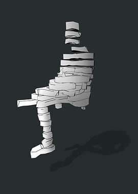 Abstract illustration of a sliced man sitting suspended ...
