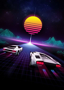 The ultimate super car race of the 80's on a neon lit h ...