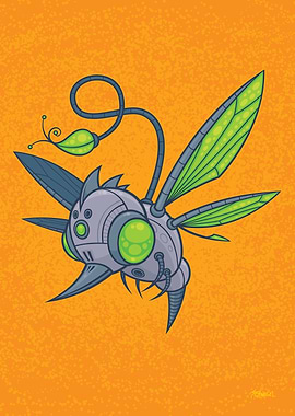 Vector cartoon illustration of a flying robot drone wit ...