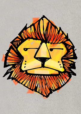Hand drawn illustration or drawing of a childish lion