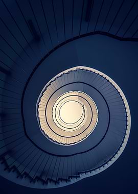 Spiral staircase in blue and creamy tones