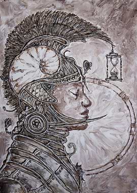 time warrior - original monochrome painting on canvas p ...