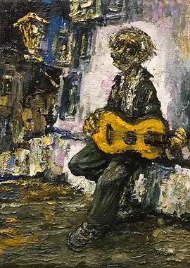guitarist street gypsy musician, original oil painting ...
