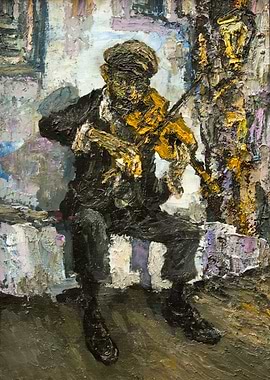 violinist street gypsy musician original oil painting o ...