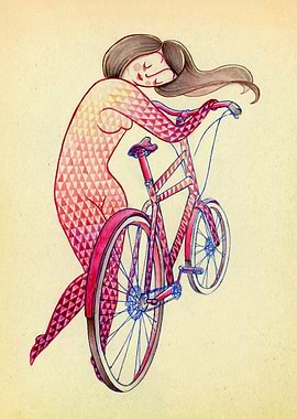Here's a real bike hugger. A daydreamer with her vehicl ...