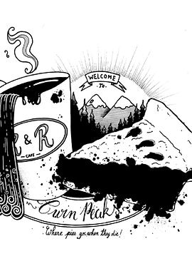 Black coffee and cherry pie. Black ink