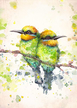 'Family (Rainbow Bee Eaters)' Water Colour Art