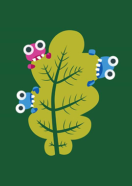Cute illustration of three bugs with huge eyes who nibb ...