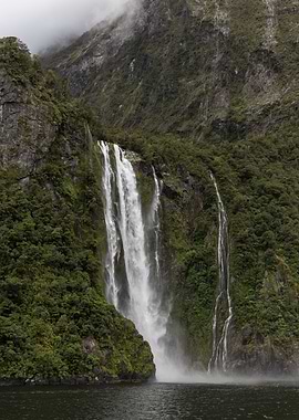 Fall of good luck, Milford sound, Fjordland, New Zealan ...