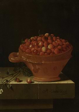 Adriaen Coorte -A Bowl of Strawberries on a Stone Plint ...