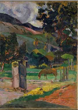 Paul Gauguin - Tahitian Landscape, 1892, oil on canvas; ...