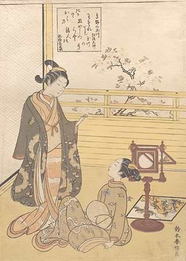 Vintage asian lifestyle woodcut