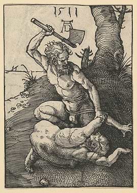 Albrecht Dürer - Cain Killing Abel, 1511, woodcut; Col ...