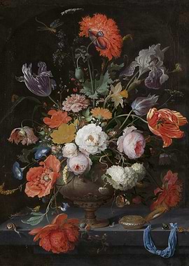 Jan Davidsz de Heem - Still life with flowers in a glas ...